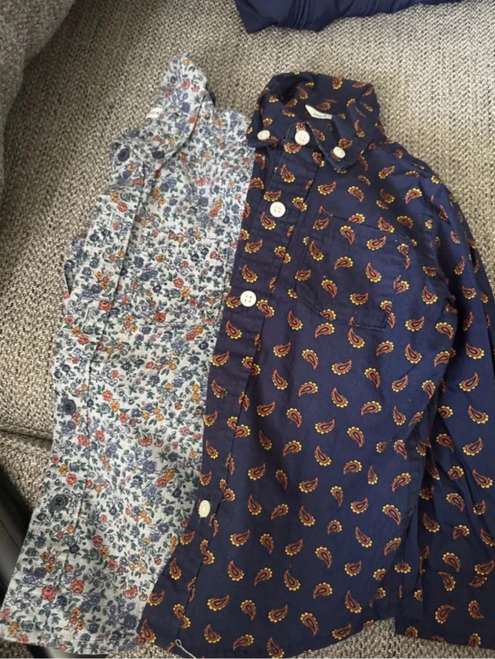 Janie and Jack Girls' Floral & Paisley Button-Down Shirts - Navy, White, Orange
